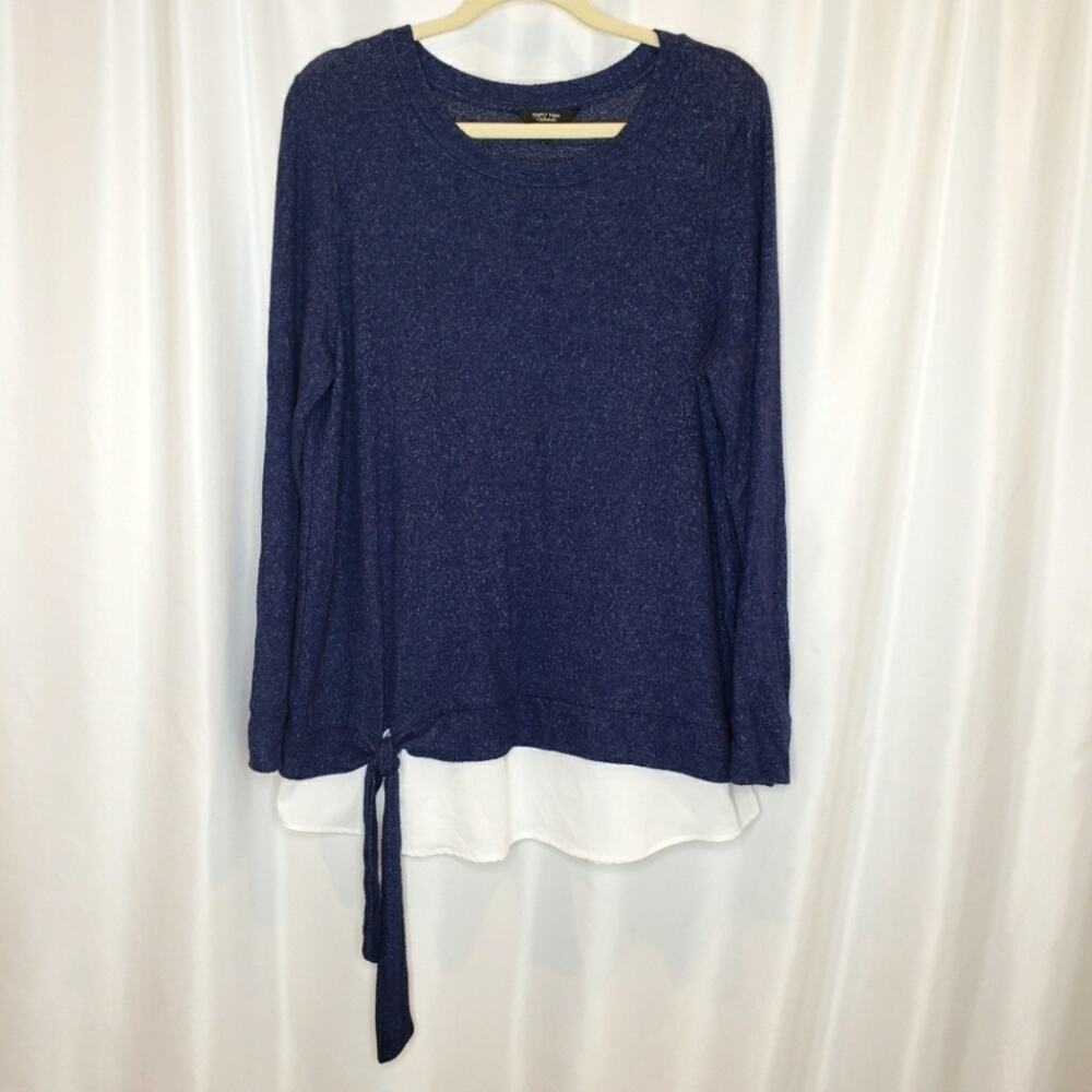 Simply Vera Mixed Media Sweater with Blouse Bottom Hem and Tie Large